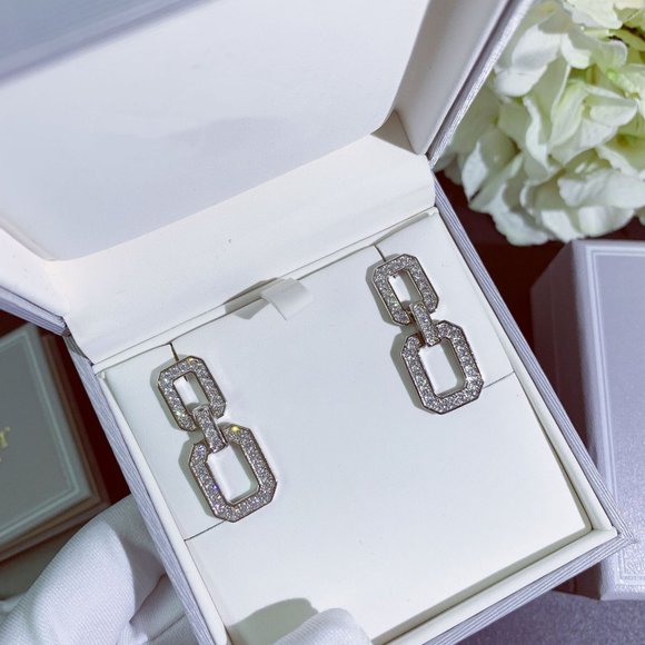 NEW Silver Double Square Round Diamond Earrings - Picture 2 of 9